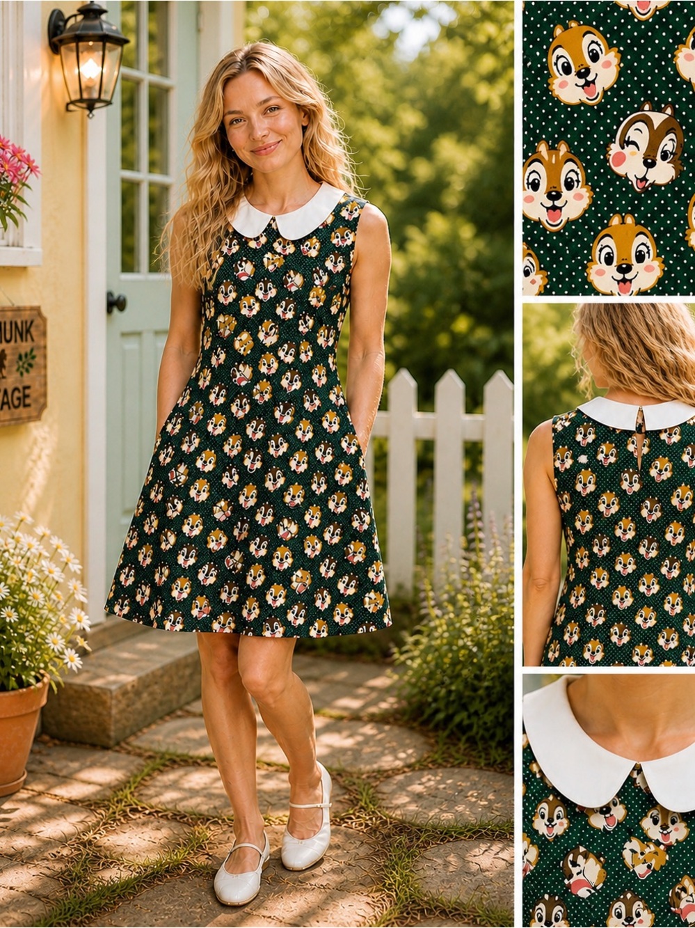 NWT Tulip B Chipmunk Vintage Inspired Dark Green Mini Dress Peter Pan Collar Dot